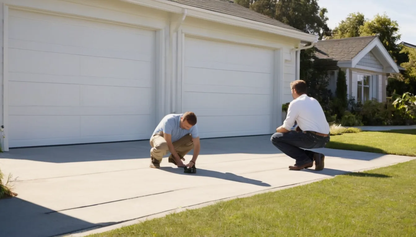 Friendly garage door provider checking a residential garage door in Minnetonka